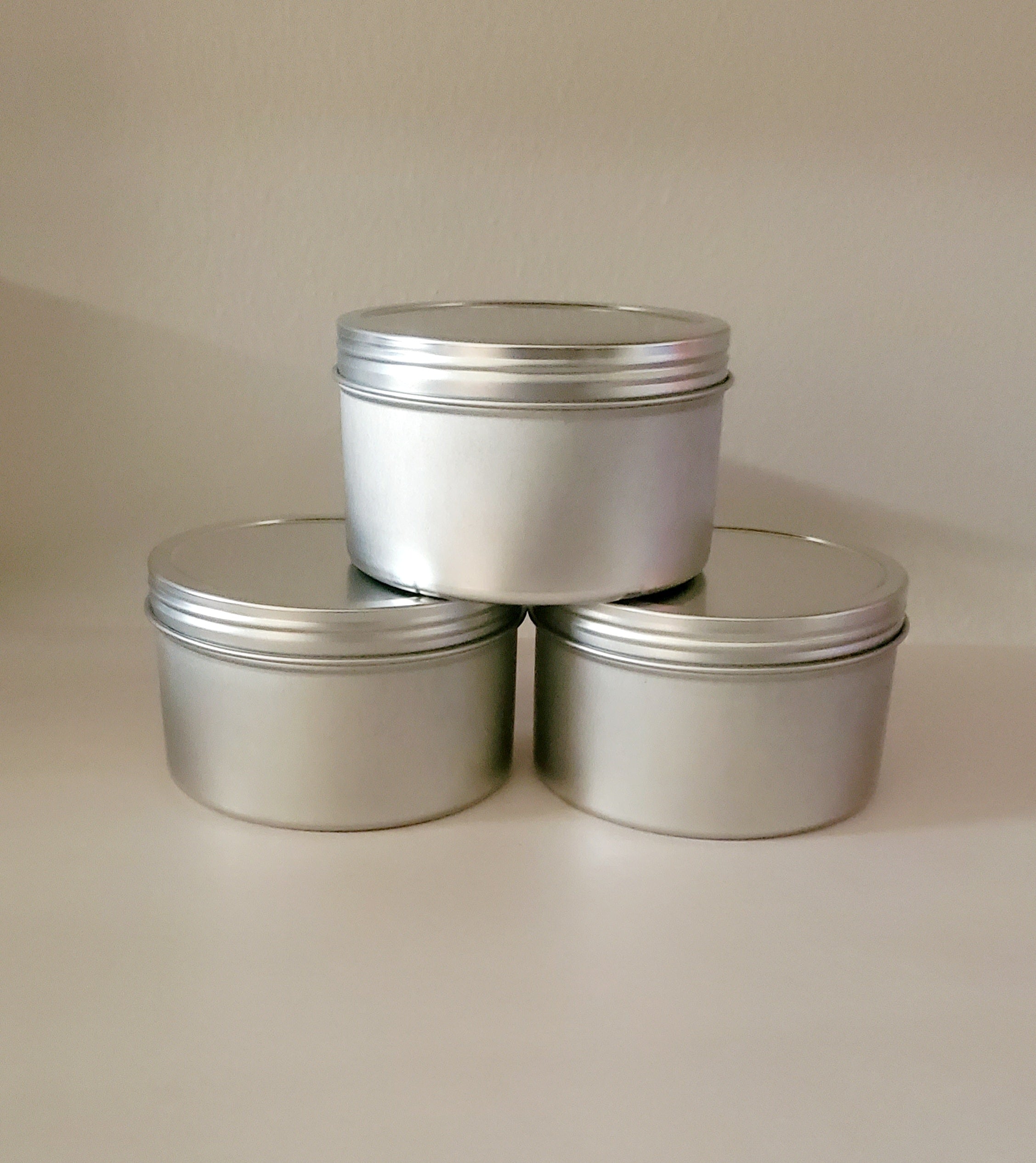 8 ounce - 24/ Wholesale Tins in Silver  with  lid/$10.50