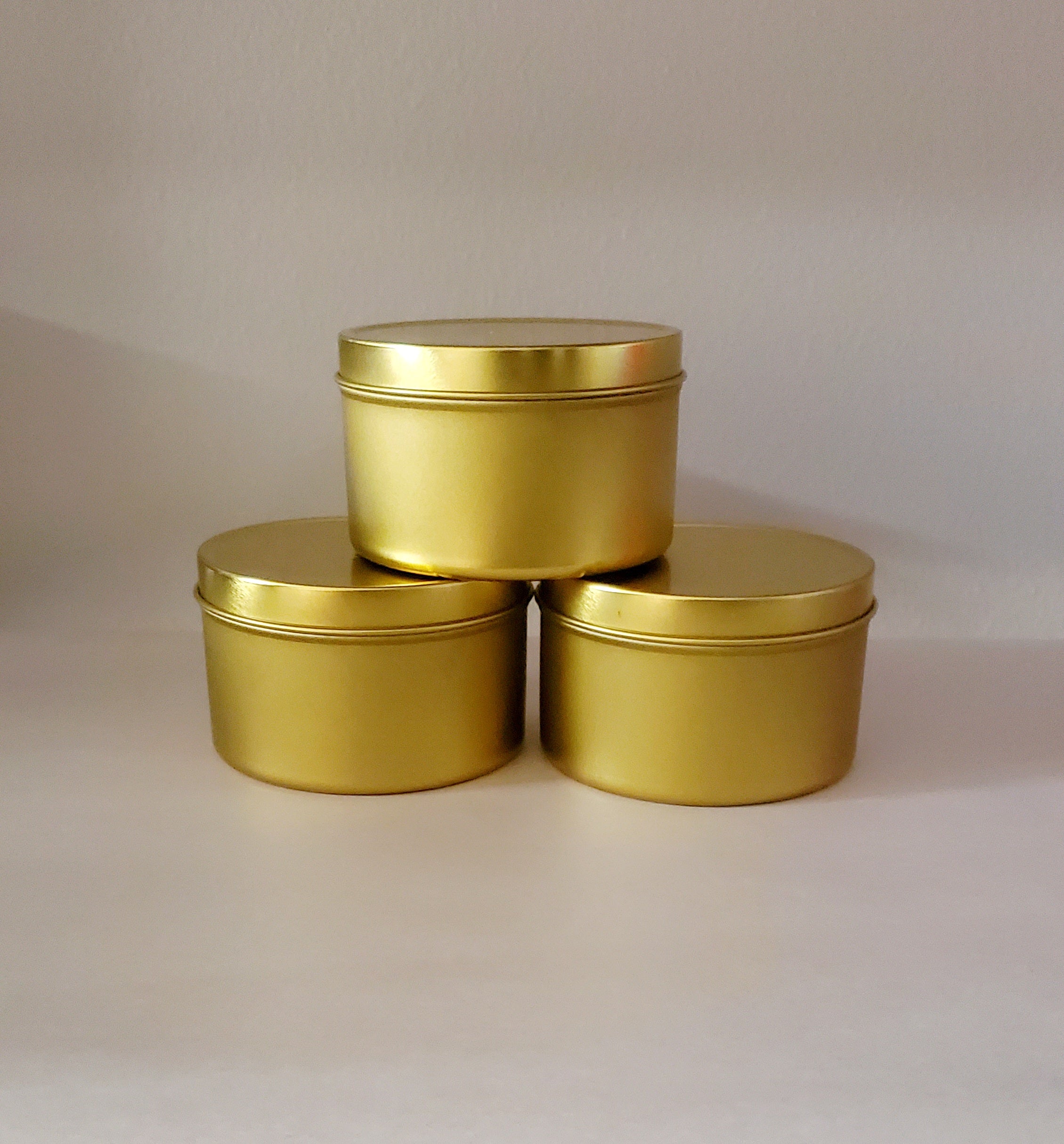 8 ounce - 6/ Wholesale Gold Tins with lid/$11